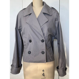 Women's H&M Divided Grey Cropped double-breasted Trench Coat style Jacket S